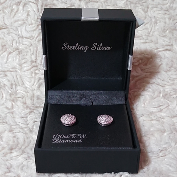 **SOLD** Sterling Silver 1/10 ct. Diamond Earrings - Picture 2 of 6